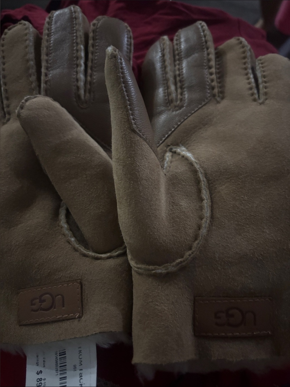 UGG Chestnut Suede Leather Genuine Shearling Lined Gloves